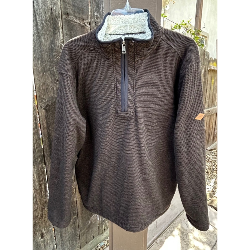 Orvis Classic Collection Mens L Brown Sherpa‎ Lined Quarter Zip Pullover